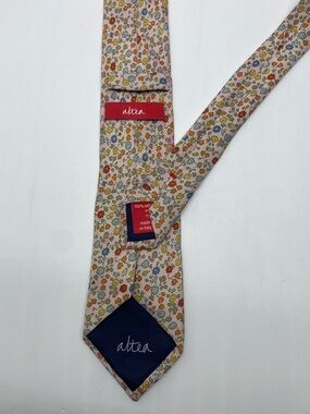 Altea Milano Beige Floral Silk Tie with Multicolor Blooms # 0029